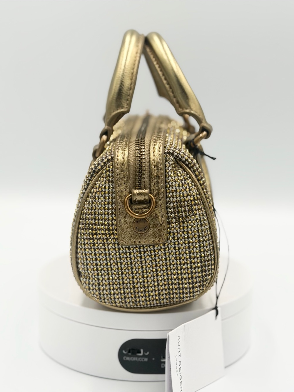Kurt Geiger Metallic Gold Tweed Mini Satchel - Picture 4 of 10